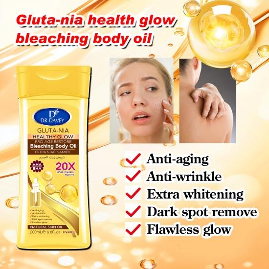 Dr Davey Gluta-Nia Healthy Glow Pro-Age Restore Body Oil 200ml – AHA & BHA Skin Radiance Oil, Anti-Aging & Whitening Serum, Dark Spot Remover, Extra Brightening & Moisturizing Natural Glow