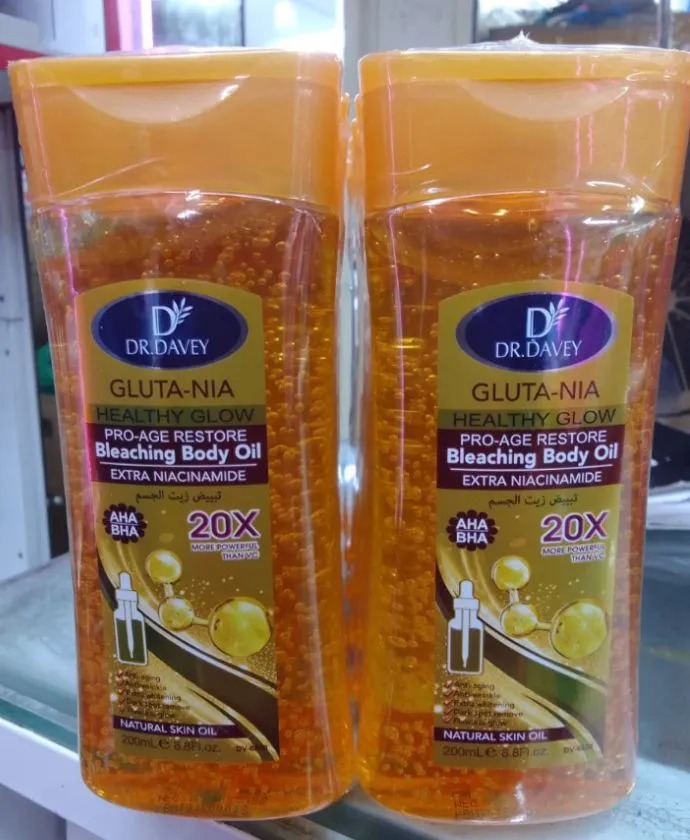 Dr Davey Gluta-Nia Healthy Glow Pro-Age Restore Body Oil 200ml – AHA & BHA Skin Radiance Oil, Anti-Aging & Whitening Serum, Dark Spot Remover, Extra Brightening & Moisturizing Natural Glow