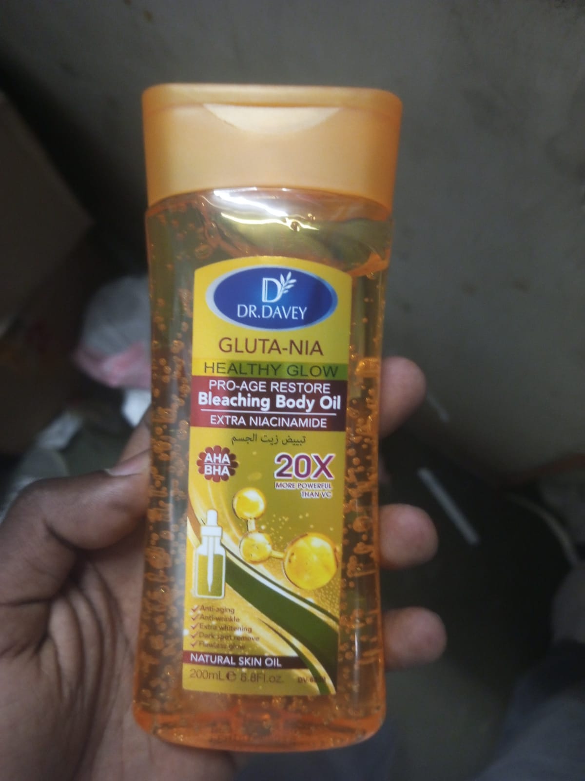 Dr Davey Gluta-Nia Healthy Glow Pro-Age Restore Body Oil 200ml – AHA & BHA Skin Radiance Oil, Anti-Aging & Whitening Serum, Dark Spot Remover, Extra Brightening & Moisturizing Natural Glow