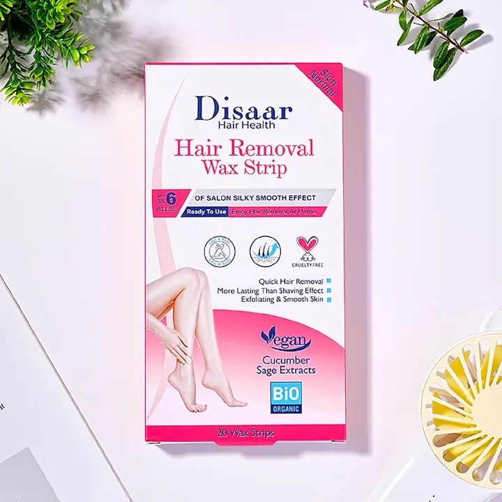 Disaar Hair Removal Wax Strips for Women & Men, Ready to Use Cold Wax, Vegan Formula with Cucumber & Sage Extracts, Quick & Long-Lasting Smooth Skin, 20 Strips