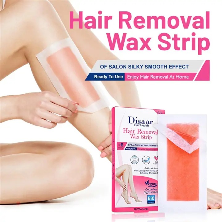 Disaar Hair Removal Wax Strips for Women & Men, Ready to Use Cold Wax, Vegan Formula with Cucumber & Sage Extracts, Quick & Long-Lasting Smooth Skin, 20 Strips