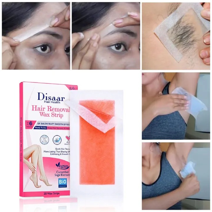 Disaar Hair Removal Wax Strips for Women & Men, Ready to Use Cold Wax, Vegan Formula with Cucumber & Sage Extracts, Quick & Long-Lasting Smooth Skin, 20 Strips
