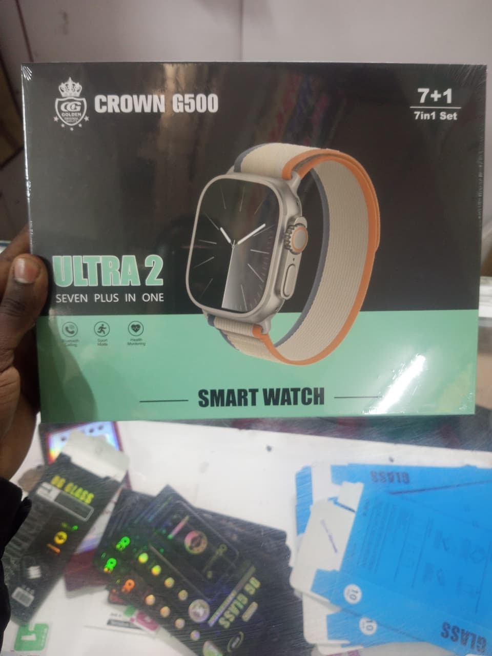 Crown G500 Ultra 2 Smart Watch 7-in-1 Set with Multiple Bands, Fitness & Health Monitoring, Bluetooth Calling, Sports Modes, Stylish Touch Screen Smartwatch for Android & iOS
