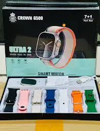 Crown G500 Ultra 2 Smart Watch 7-in-1 Set with Multiple Bands, Fitness & Health Monitoring, Bluetooth Calling, Sports Modes, Stylish Touch Screen Smartwatch for Android & iOS