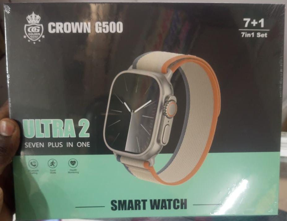 Crown G500 Ultra 2 Smart Watch 7-in-1 Set with Multiple Bands, Fitness & Health Monitoring, Bluetooth Calling, Sports Modes, Stylish Touch Screen Smartwatch for Android & iOS