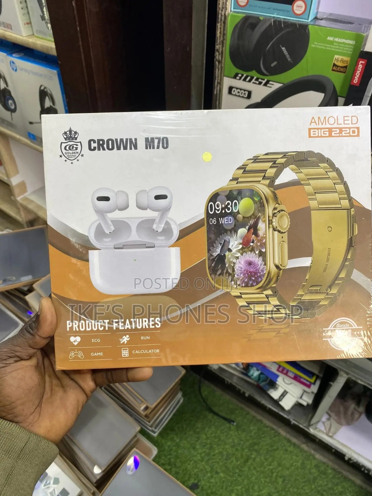 Crown M70 Ultra 3 AMOLED Smart Watch with Wireless Earbuds, Big 2.20″ Display, Fitness & Health Tracking, Bluetooth Calling, Multiple Sports Modes, Luxury Strap Smartwatch Set