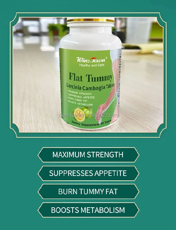 Flat Tummy Tablets With Garcinia Cambogia (800mg) Wins Town Flat Tummy Pills Garcinia Cambogia 60 Capsules Burns Tummy, Suppresses Appetite, and Boosts Metabolism High Quality Effective Flat Tummy