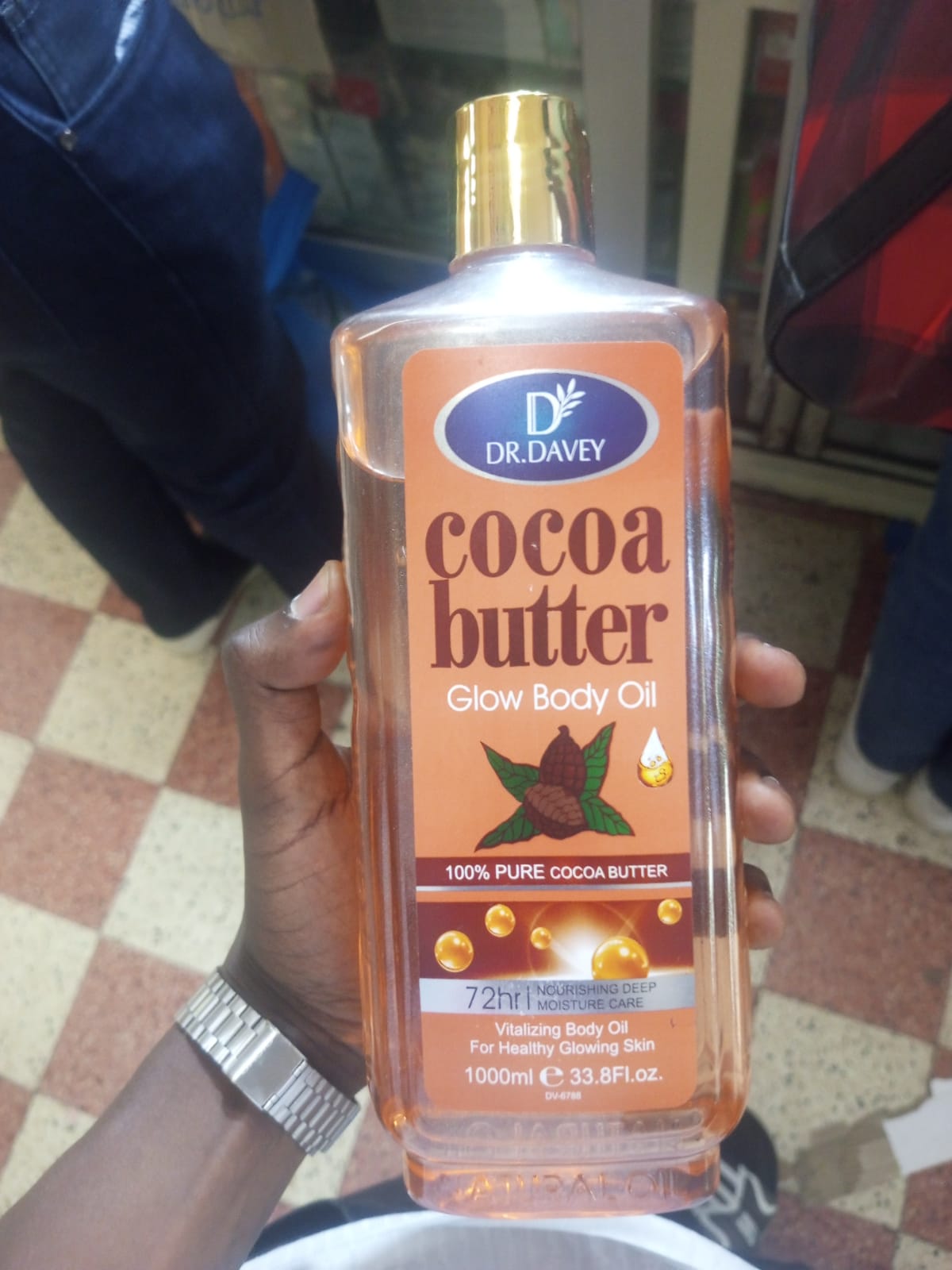 Dr. Davey Cocoa Butter Glow Body Oil, Deep Moisturizing Skin Care Oil, 72hr Hydration Nourishing Body Oil for Smooth Soft Glowing Skin, Vitamin Rich Cocoa Butter Oil 1000ml