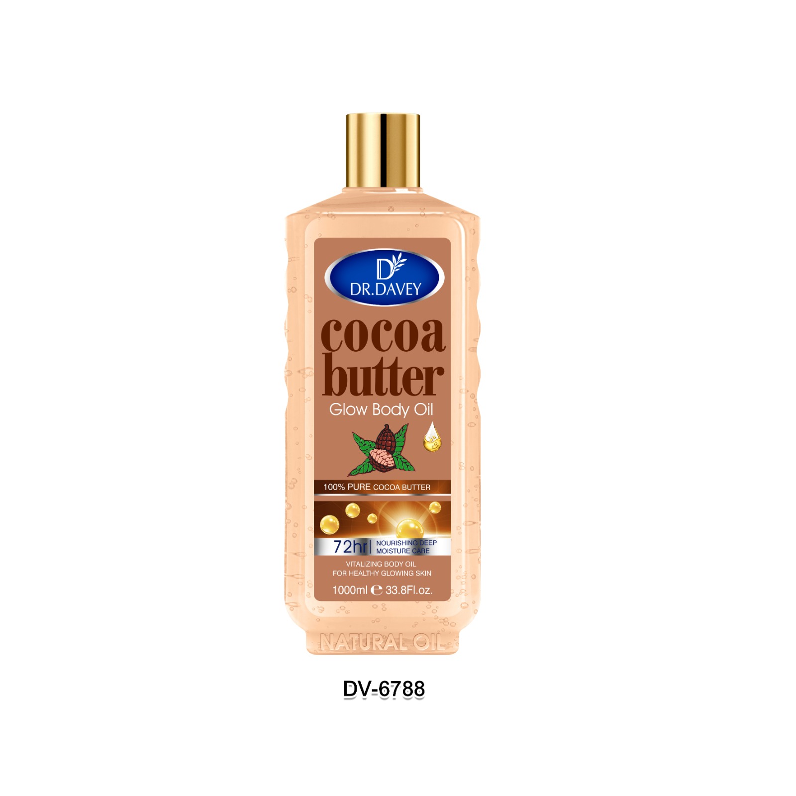 Dr. Davey Cocoa Butter Glow Body Oil, Deep Moisturizing Skin Care Oil, 72hr Hydration Nourishing Body Oil for Smooth Soft Glowing Skin, Vitamin Rich Cocoa Butter Oil 1000ml