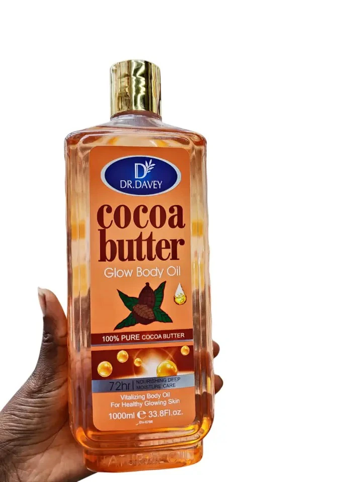Dr. Davey Cocoa Butter Glow Body Oil, Deep Moisturizing Skin Care Oil, 72hr Hydration Nourishing Body Oil for Smooth Soft Glowing Skin, Vitamin Rich Cocoa Butter Oil 1000ml