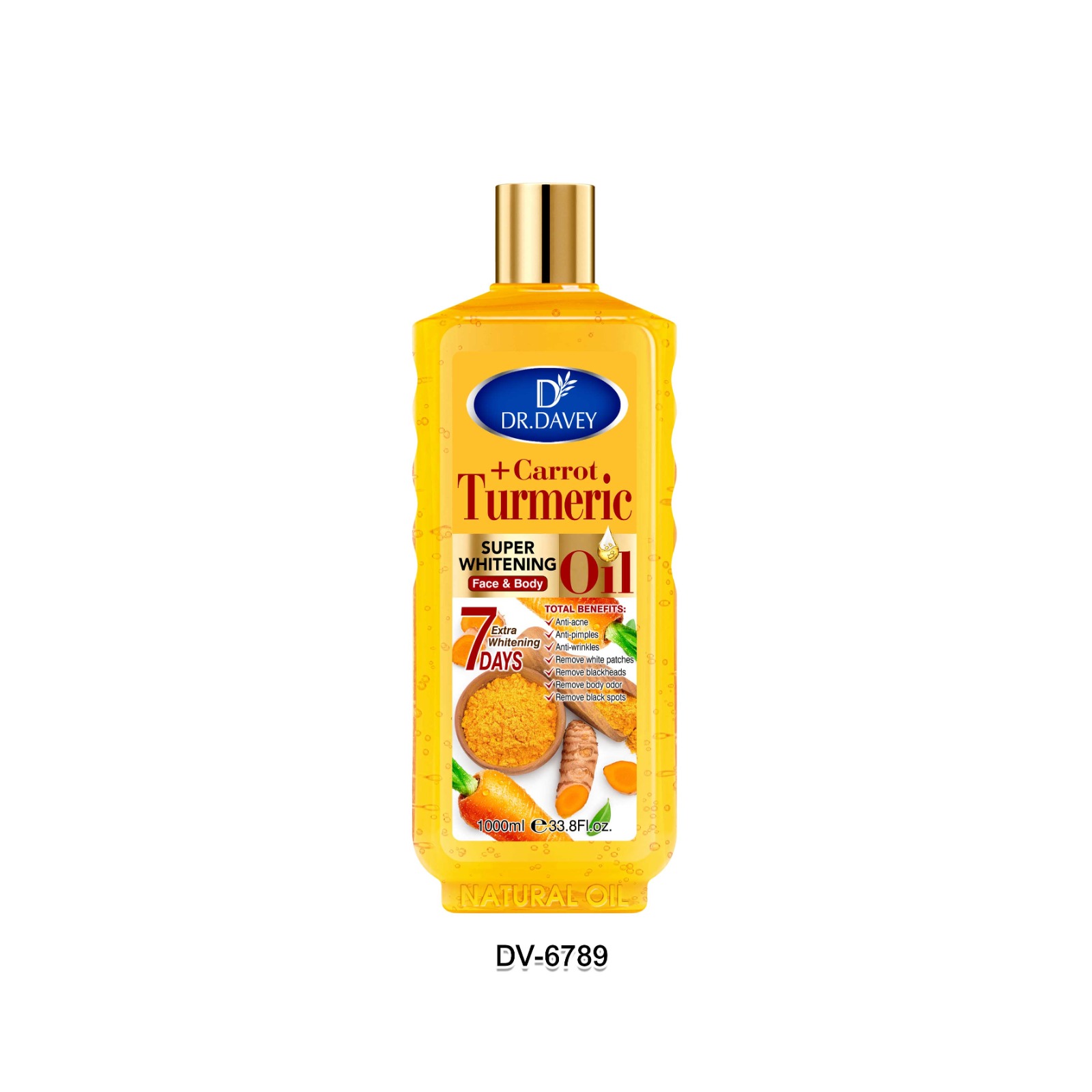 Dr Davey Carrot + Turmeric Super Whitening Face and Body Oil 1000ml | 7 Days Extra Whitening Glow | Deep Moisturizing Brightening Oil for Even Skin Tone Radiant Smooth Skin