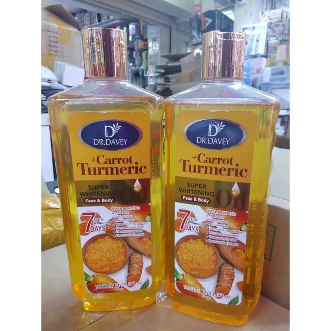 Dr Davey Carrot + Turmeric Super Whitening Face and Body Oil 1000ml | 7 Days Extra Whitening Glow | Deep Moisturizing Brightening Oil for Even Skin Tone Radiant Smooth Skin