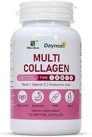 Daynee Multi Collagen Capsules Type I II III V X, Collagen Supplement with Biotin Vitamin C & Hyaluronic Acid, Supports Skin Hair Nails Joints & Anti-Aging, 100 Softgels