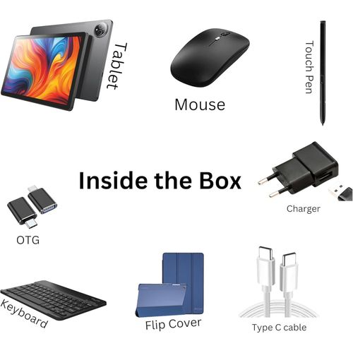 oteeto TAB14 Pro Android 15 & 11.0" INCELL 1280x800 Display 12GB RAM + 512GB ROM 5G Wi-Fi & 8000mAh Battery Octa Core 2.0GHz 8.0MP Front + 13.0MP Rear Camera Include Keyboard & Mouse- Grey