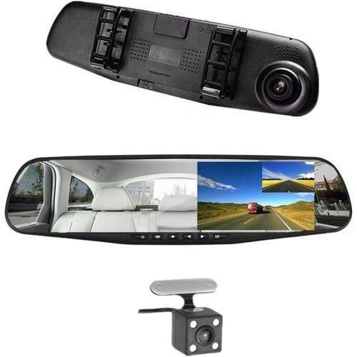 Dash Cam Rearview Mirror - 4.3” DVR Monitor Rear View Dual Camera Video Recording System In Full HD 1080p W/ Built In G-Sensor Motion Detect Parking And Reverse Control Loop Record Support