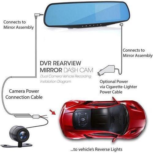 Dash Cam Rearview Mirror - 4.3” DVR Monitor Rear View Dual Camera Video Recording System In Full HD 1080p W/ Built In G-Sensor Motion Detect Parking And Reverse Control Loop Record Support