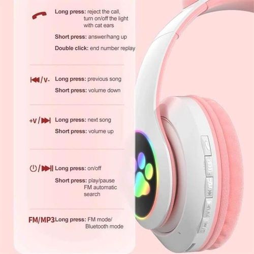 Wireless Pink Cat Ear Headphones With Powerfull Sound