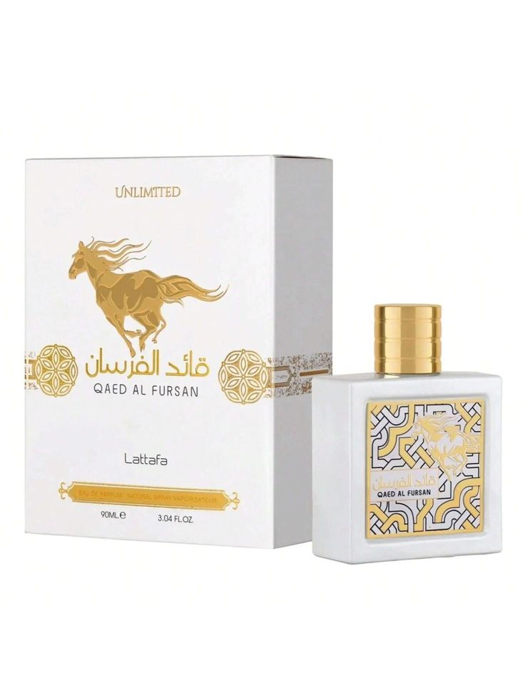 Qaed Al Fursan Unlimited EDP 90ml by Lattafa Perfume-Top notes: bergamot, raspberry, apple, black birch Middle notes: jasmine, patchouli, rose, floral and woody Base notes: ambergris, vanilla