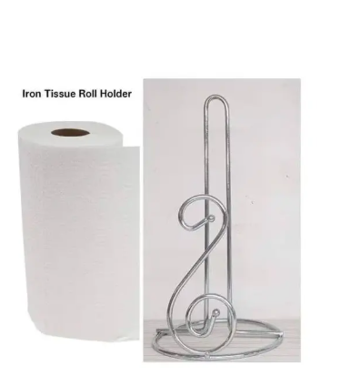"Silver Stainless Steel Kitchen Paper Towel Holder - Stand for Tissue & Serviette Rolls"