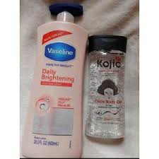 725 ml Vaseline Healthy Bright Daily Brightening Body Lotion and Kojic Pure Collagen Glow Body Oil