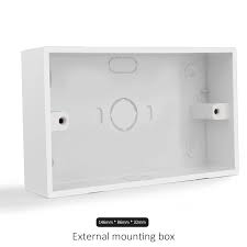 2-gang PVC electrical mounting box, also known as a pattress box.