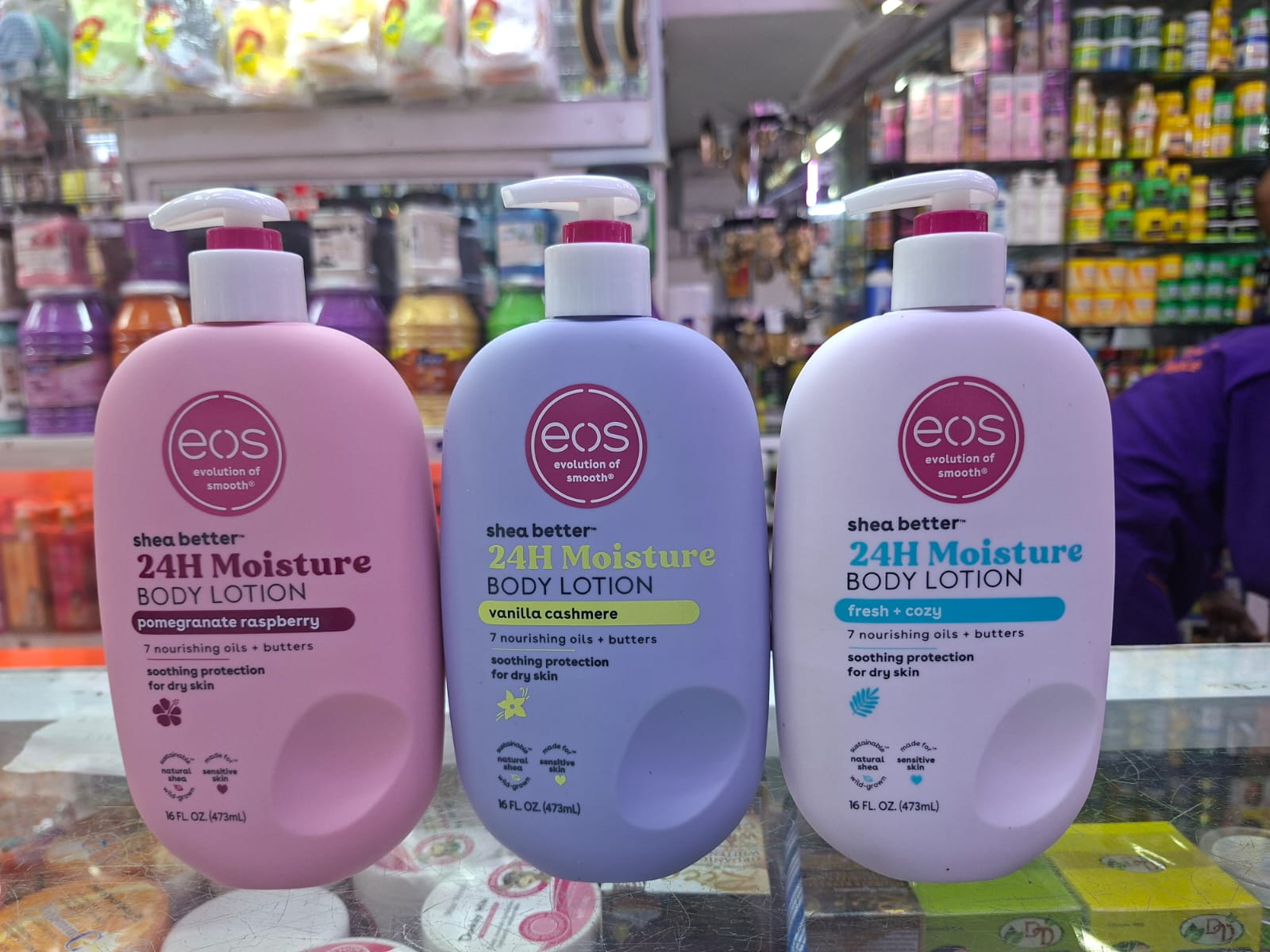 Eos shea better  Body Lotion – Vanilla Cashmere /Fresh + Cozy  /pomegraate rasberry