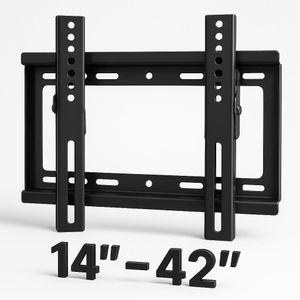 14"-42" TV Flat Panel Wall Bracket Holder Black.Fits most 14''-42'' flat panel TV
Load Capacity :55ibs  25 KG
For Indoor/Outdoor use
All Hardware included.
Mounts to Wood, Concrete or Metal.
VESA Comp
