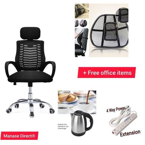 ❗️😁PERFECT COMBO😁❗️Office Chair, Home Desk Chairs with Wheels,Mesh Office Chair,Computer Chair,Swivel Chair,Mesh Gaming Chair for Adults + FREE BACKREST +2 LITRES KETTLE+4WAY POWER EXTENSION