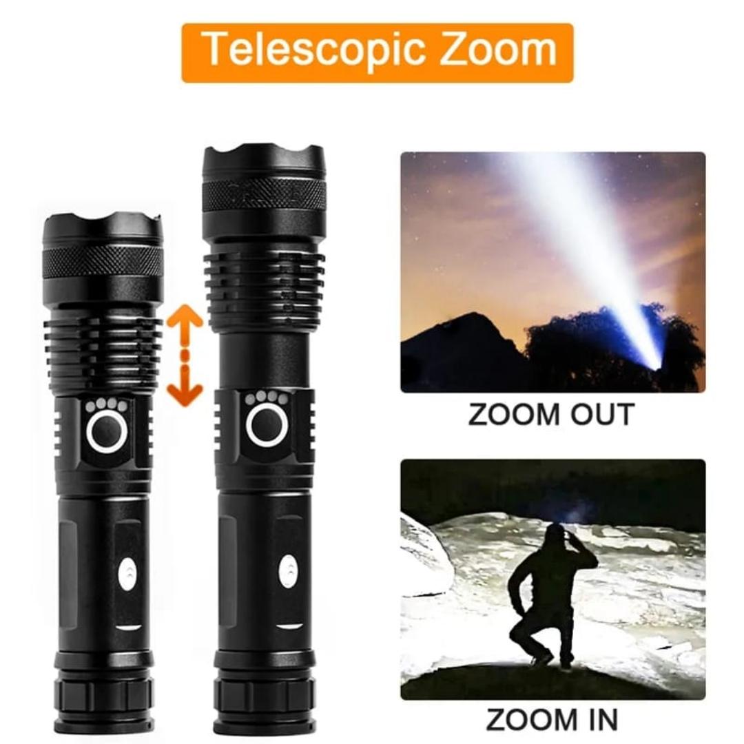 Super bright LED zooming flashlight torch 10 hours light time emergency camping & hiking light