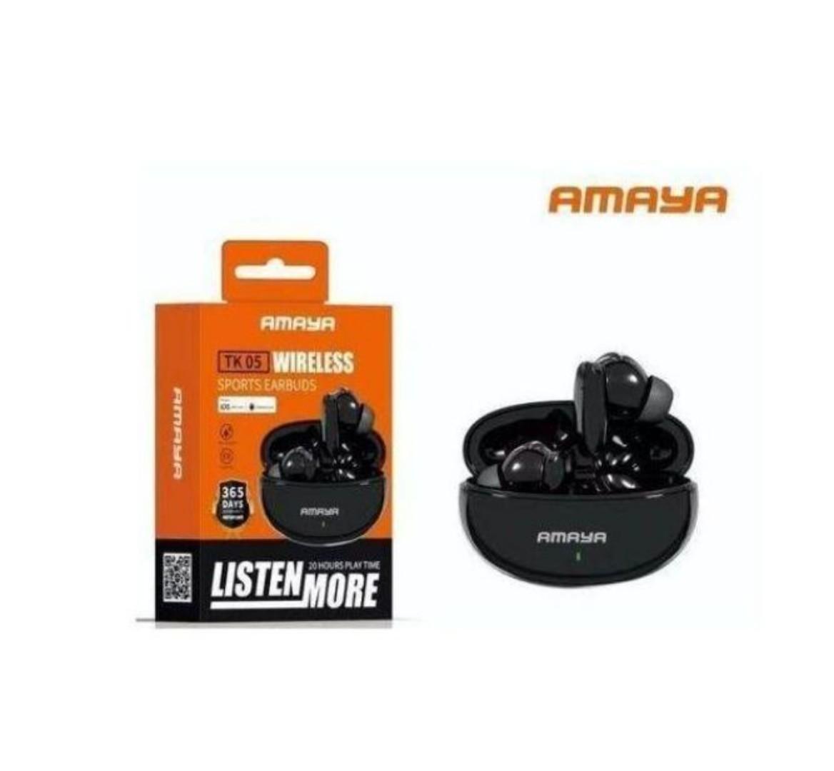 Amaya TK 05 Bluetooth earbud earphones many  Long Play Time Powerful Bluetooth Earbuds/ Earpods large battery 21 hours talk time