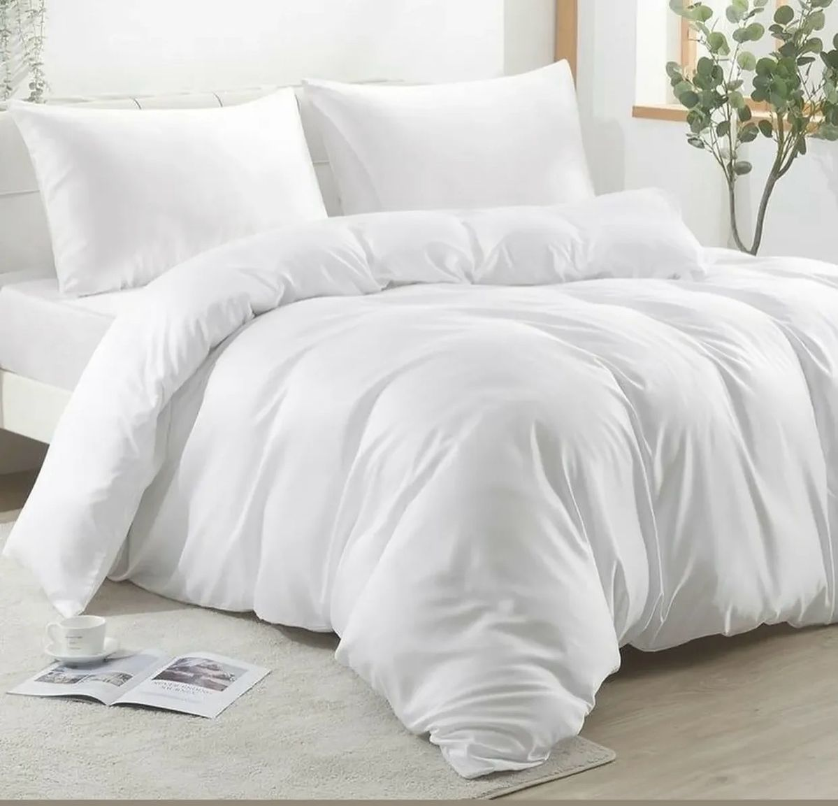 5 by 6 Estilo Duvet Cover Plain White 6x6 QUEEN Super Soft Premium Quality Microfiber Filling Comforter Cotton Solid Cover (White,Full)