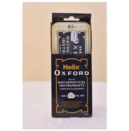 Helix Oxford School Mathematical Set with Free Geometry Set, High-Quality Durable Metal Box, Complete Drawing and Measuring Tools for Students, Ideal for School, Exams, and Home Study