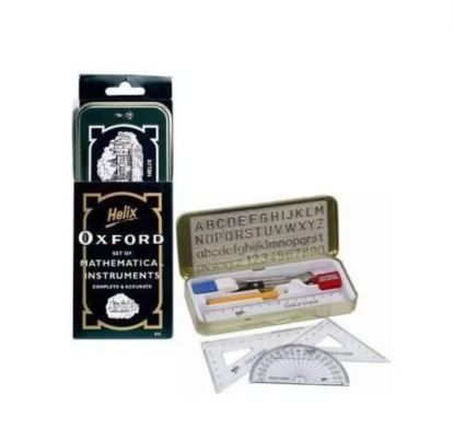 Helix Oxford School Mathematical Set with Free Geometry Set, High-Quality Durable Metal Box, Complete Drawing and Measuring Tools for Students, Ideal for School, Exams, and Home Study