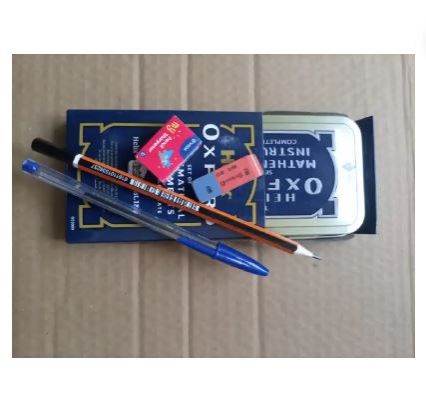 Complete Geometry Set with 1 Big Biro Pen, 1 Pencil, 1 Sharpener, and 1 Rubber, Perfect for Students, School, and Exam Use, Durable Stationery Kit for Accurate Drawing and Writing