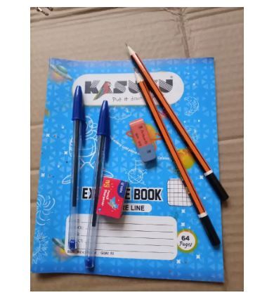 12kasuku booksA5, 11 Single Line and 1 Squared 64-Page Exercise Books, Includes 2 Free HP Pencils, 1 Rubber, 1 Sharpener, and 2 Big Biro Pens, Perfect for Students