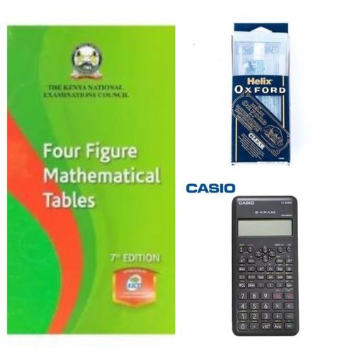 Mathematics log table, clear Set and highschool calculator fx82ms + free 30cm ruler ( exam package)