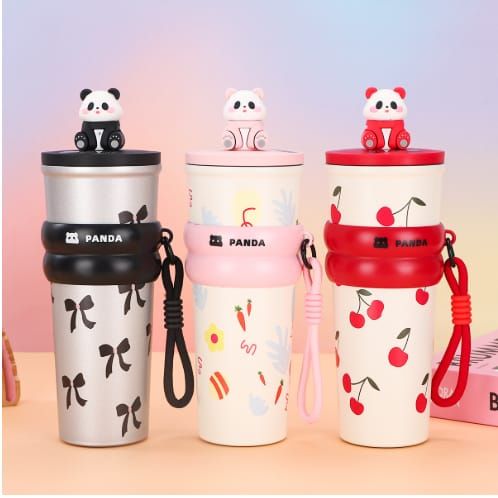 700ml Cartoon Panda Insulated Water Bottle Leakproof Stainless Steel Flask (Assorted Colors)