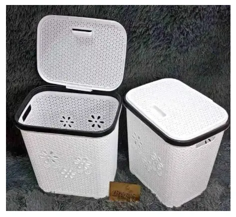 Plastic Laundry Basket with Lid, Breathable Clothes Storage Hamper, Large Capacity Organizer, Durable Ventilated Design, Lightweight Portable Basket for Bedroom, Bathroom, Hostel, Home Laundry