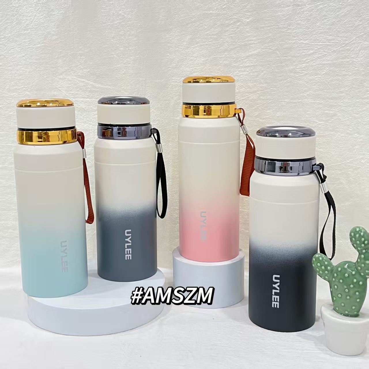 UYLEE Premium Gradient Insulated Stainless Steel Water Bottle with Carry Strap, Leak-Proof Vacuum Thermos Flask for Hot & Cold Drinks, Ideal for Office, Gym, Travel, School & Outdoor Use