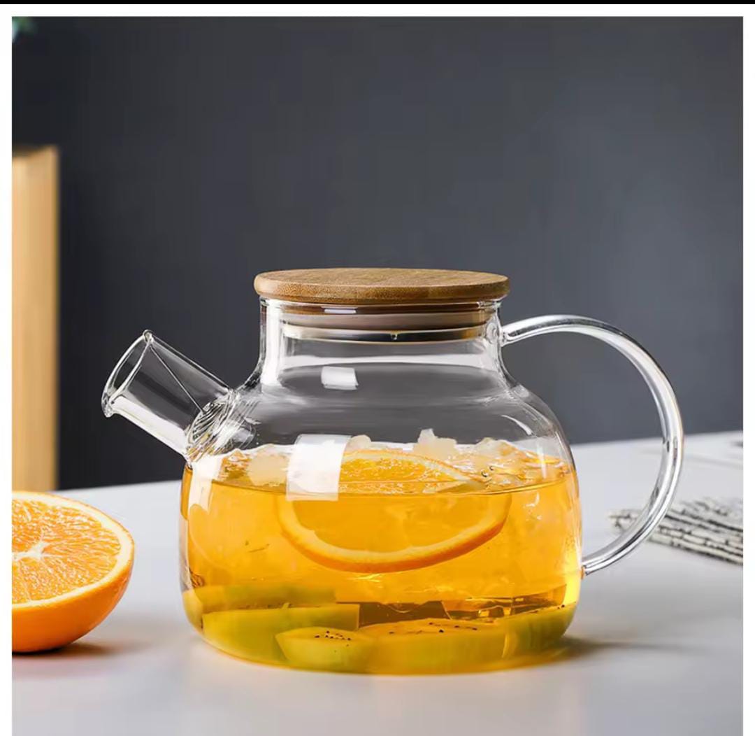 Heat-Resistant Glass Teapot with Stainless Wire Infuser, 1.5L Borosilicate Tea Pot, Wooden Lid, Durable and Elegant, Perfect for Brewing Tea at Home, Office, or Gifting