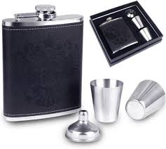 Premium Hip Flask Whisky Bottle Gift Set with Leather Cover, Leak-Proof Pocket Alcohol Flask Including 2 tot cups, Elegant Drinking Accessory for Travel, Parties & Gifting