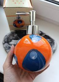 Ceramic Liquid Soap Dispenser Bottle with Stainless Steel Pump, Modern Polka Dot Design for Bathroom & Kitchen Sink, Refillable Hand Wash, Lotion or Detergent Container