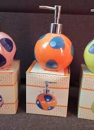 Ceramic Liquid Soap Dispenser Bottle with Stainless Steel Pump, Modern Polka Dot Design for Bathroom & Kitchen Sink, Refillable Hand Wash, Lotion or Detergent Container