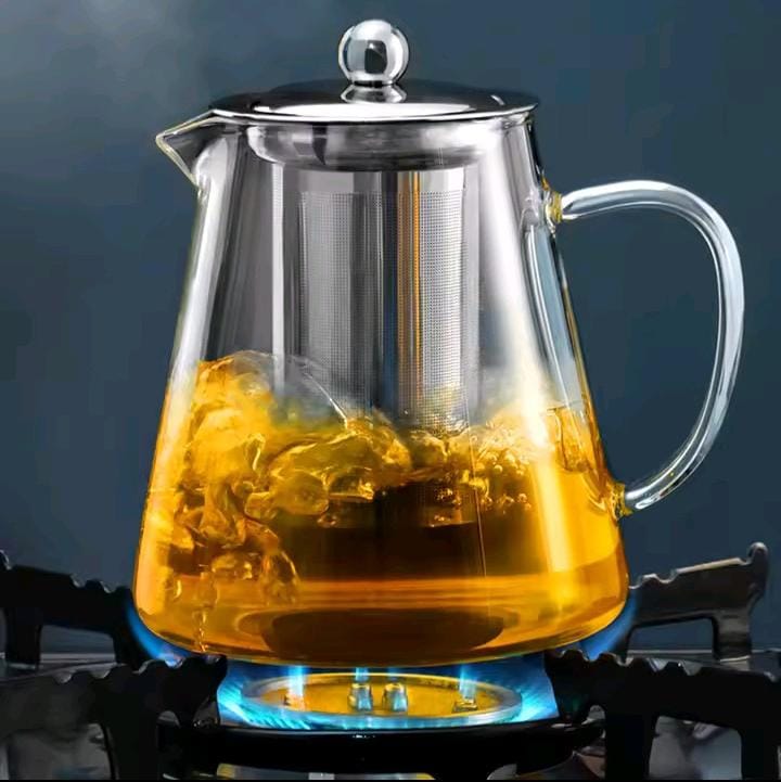Borosilicate Tea Decanter with Infuser, 1000ml Glass Tea Pot with Gold Infuser, Durable Tea Brewing and Serving Container