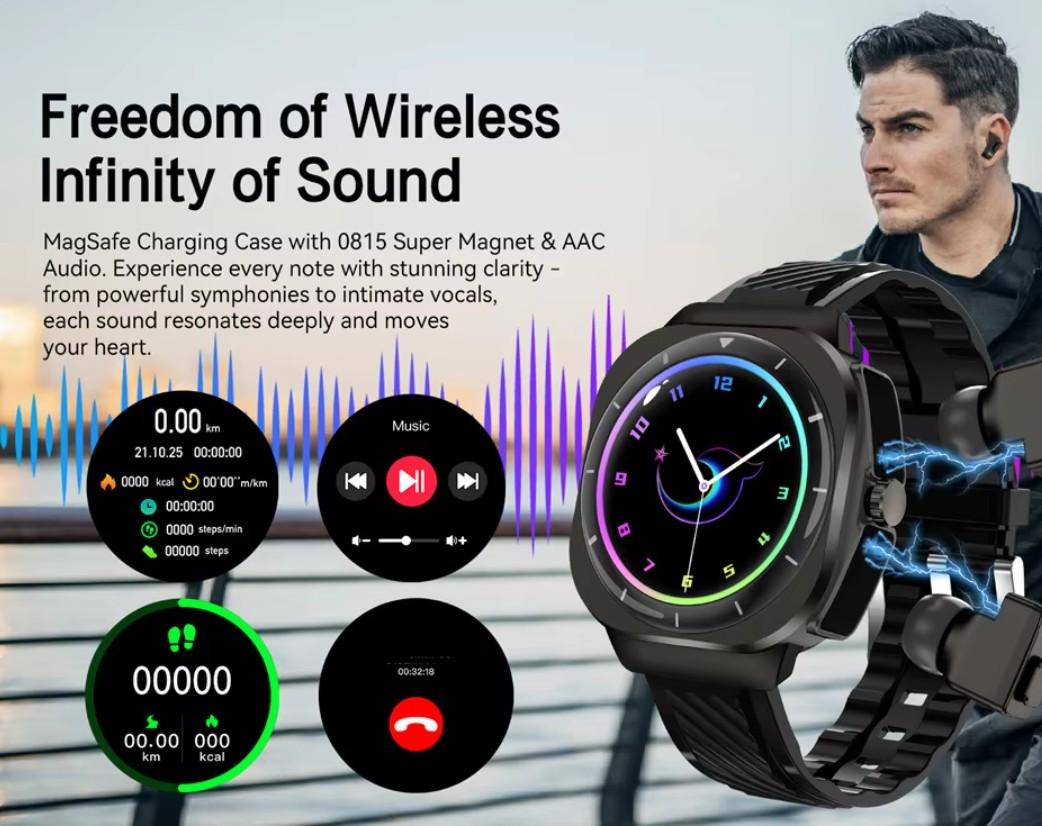 Fashion Smart Watch with Earbuds TWS BT Sports Smartwatch