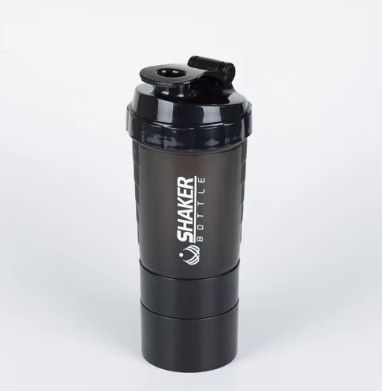 500ml Plastic Protein Shaker Bottle – 3-Layer Portable Gym Fitness Mixing Cup with Spring Ball, Leakproof, BPA-Free, Multi-Compartment Design