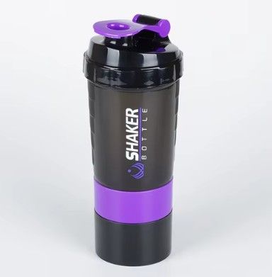 500ml Plastic Protein Shaker Bottle – 3-Layer Portable Gym Fitness Mixing Cup with Spring Ball, Leakproof, BPA-Free, Multi-Compartment Design