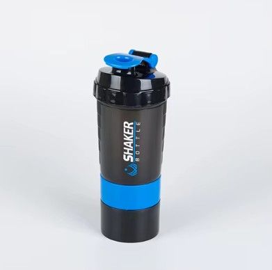 500ml Plastic Protein Shaker Bottle – 3-Layer Portable Gym Fitness Mixing Cup with Spring Ball, Leakproof, BPA-Free, Multi-Compartment Design