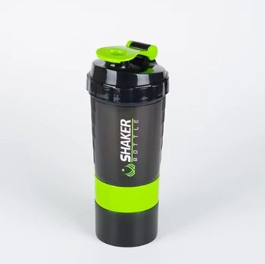 500ml Plastic Protein Shaker Bottle – 3-Layer Portable Gym Fitness Mixing Cup with Spring Ball, Leakproof, BPA-Free, Multi-Compartment Design