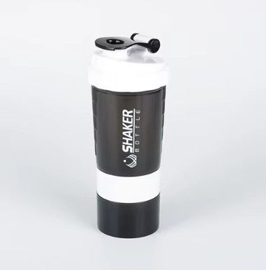 500ml Plastic Protein Shaker Bottle – 3-Layer Portable Gym Fitness Mixing Cup with Spring Ball, Leakproof, BPA-Free, Multi-Compartment Design